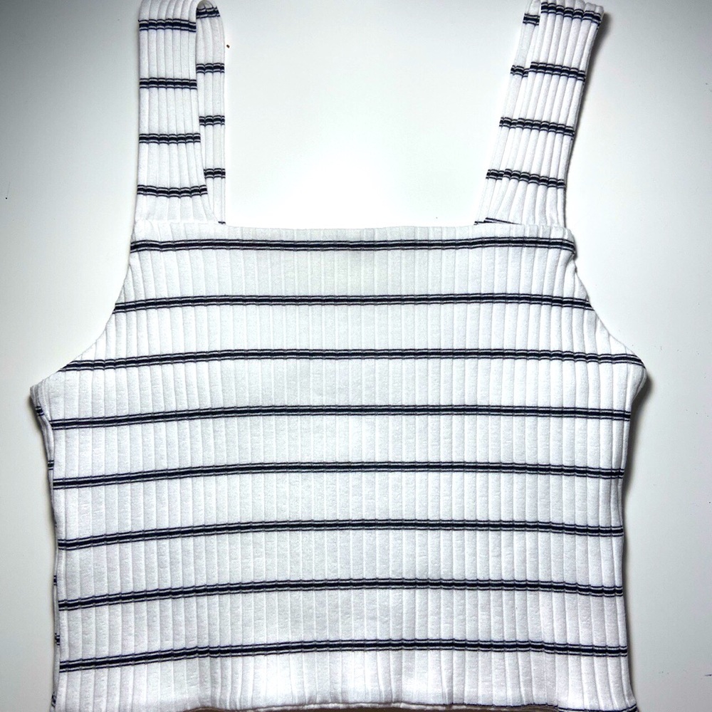 American eagle white and black striped crop top